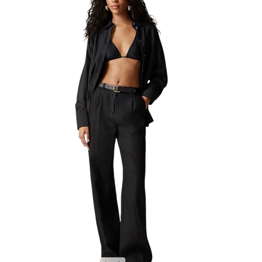 J. Crew Essential Wide Leg 100% Linen Pants NWT 8 Classic Black